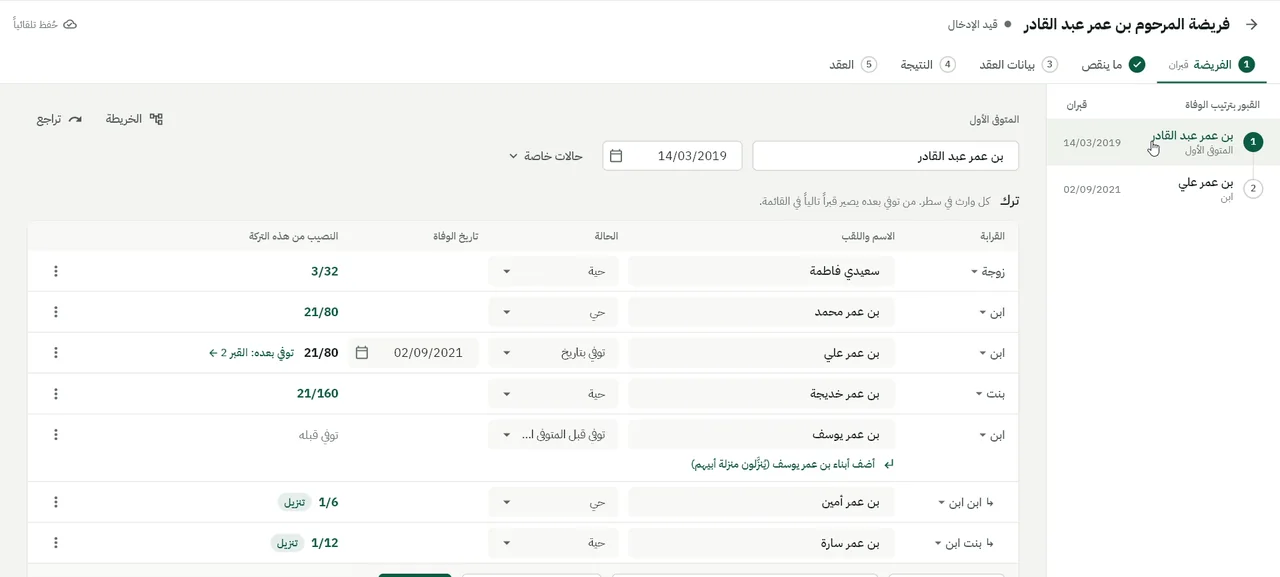 برنامج الفريضة: ملف بن عمر عبد القادر بقبرين، وأحفاد مُنزَّلون منزلة أبيهم، وابن يُحال نصيبه إلى القبر الثاني